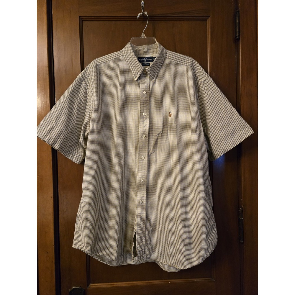 Ralph Lauren Button Down Mens XXL Plaid Short Sleeve Blake 100% Cotton Casual
